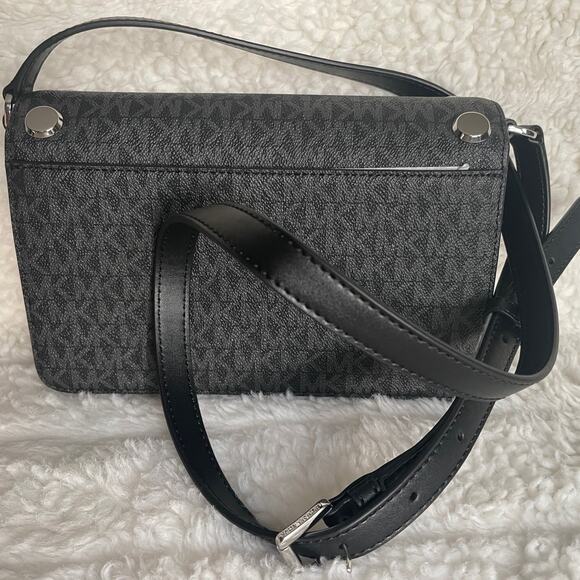 Brand New Michael Kors LOGO Black Gray Crossbody Purse Bag Black MSRP $298 - Picture 6 of 10